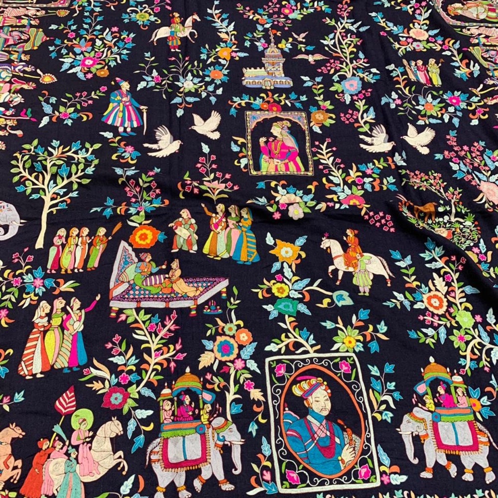 100% pure pashmina Mughal hand embroidery shawl - Picture 6 of 8